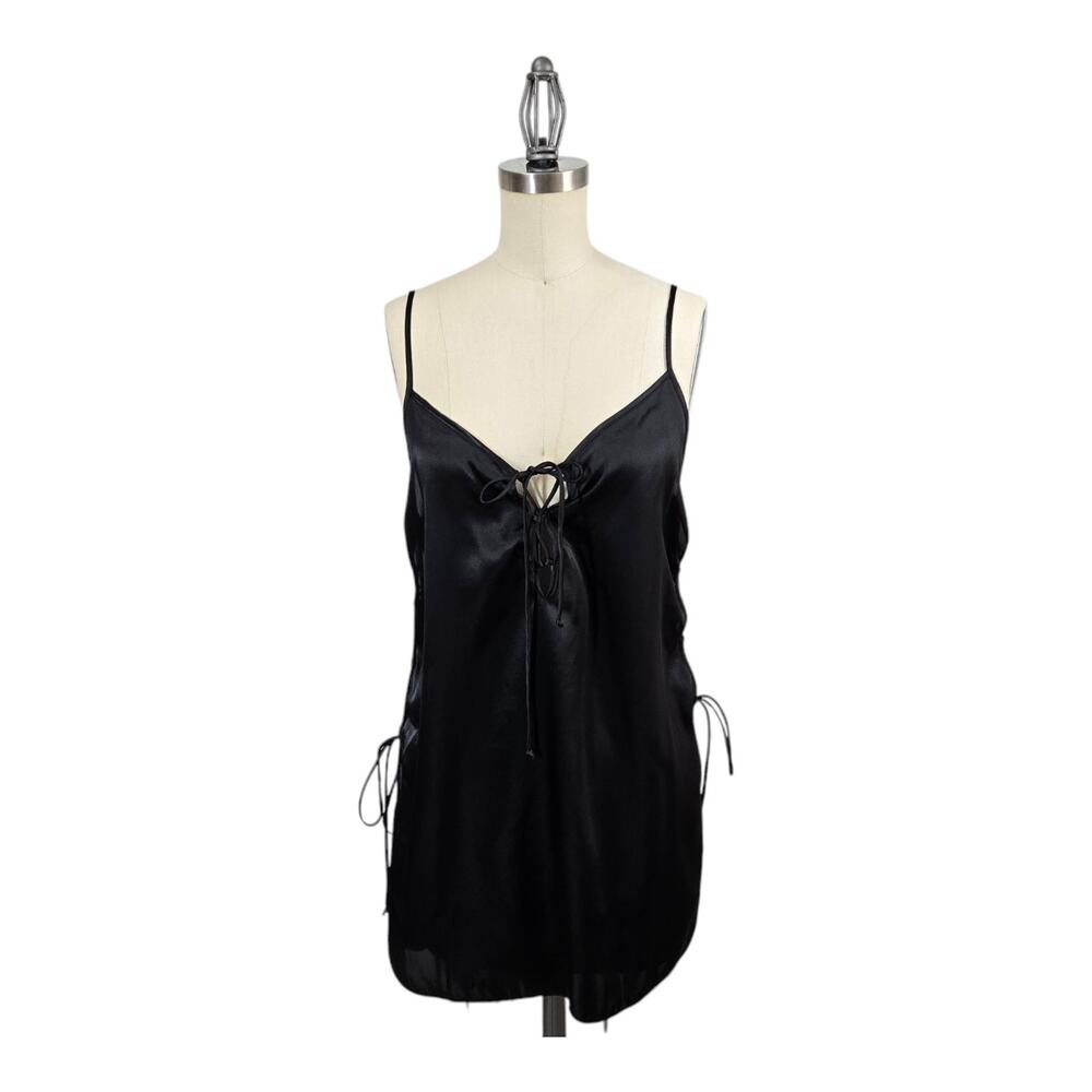 VTG Shirley Chemise Gown Lingerie Sz L Black Tie Open Sides Sexy Whimsigoth
